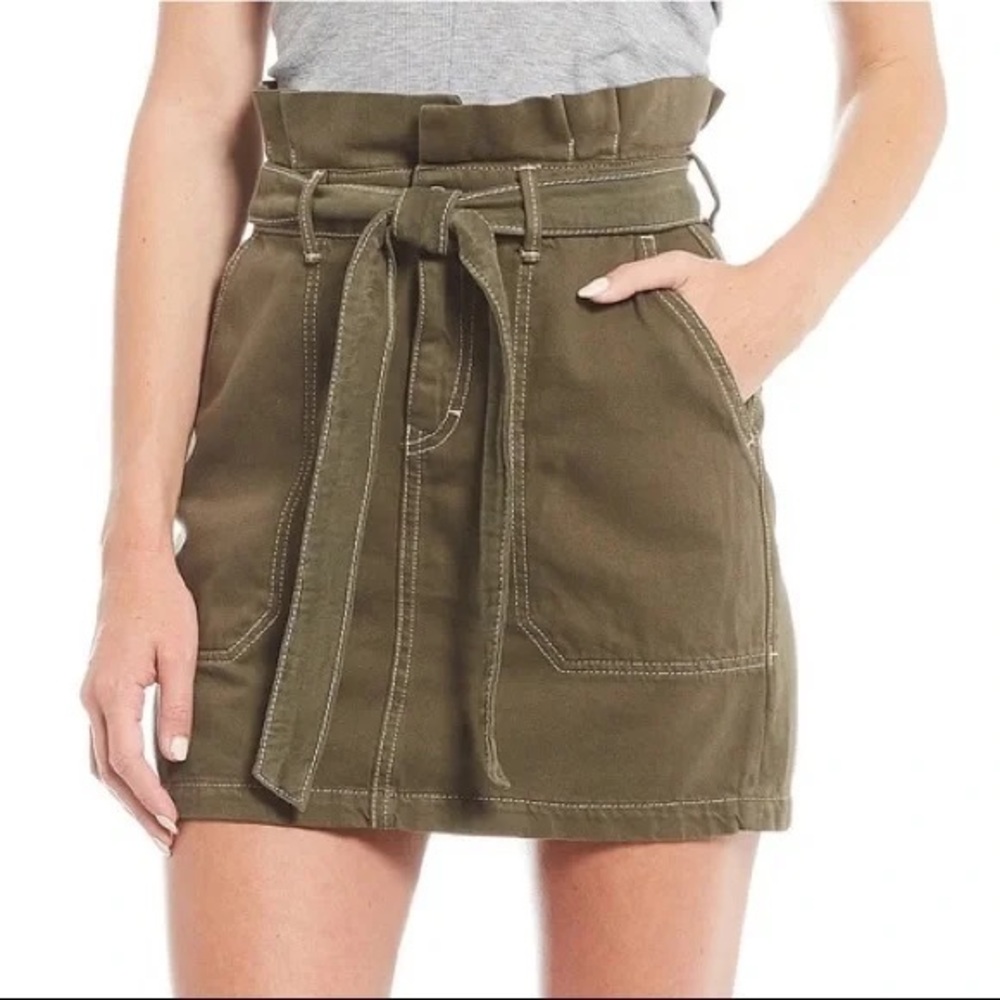 Free People Splendor Olive Green Paperbag Waist Skirt